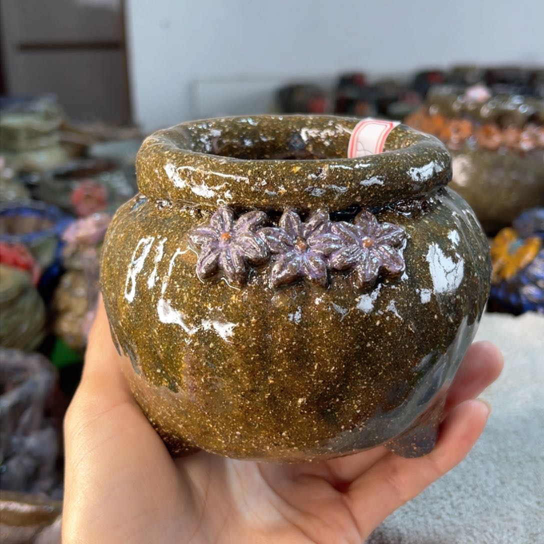 红陶粗砂陶手工花盆