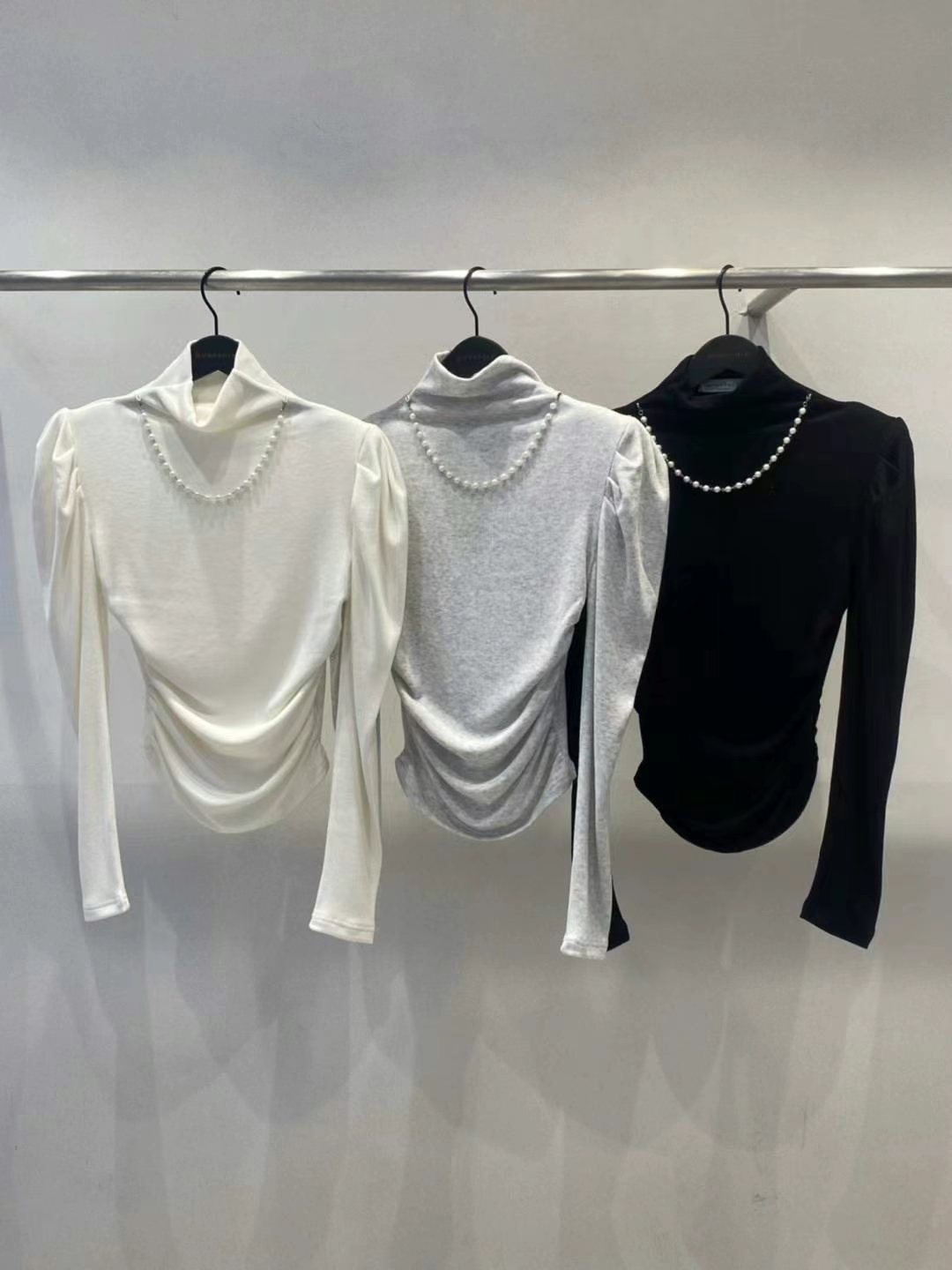 珍珠链高级感高领打底小衫
