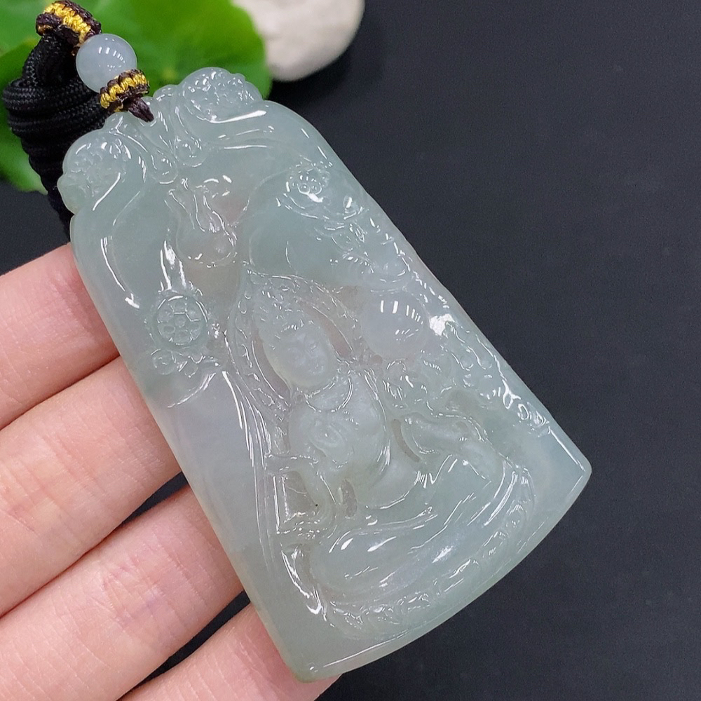 翡翠A货普贤菩萨佛牌