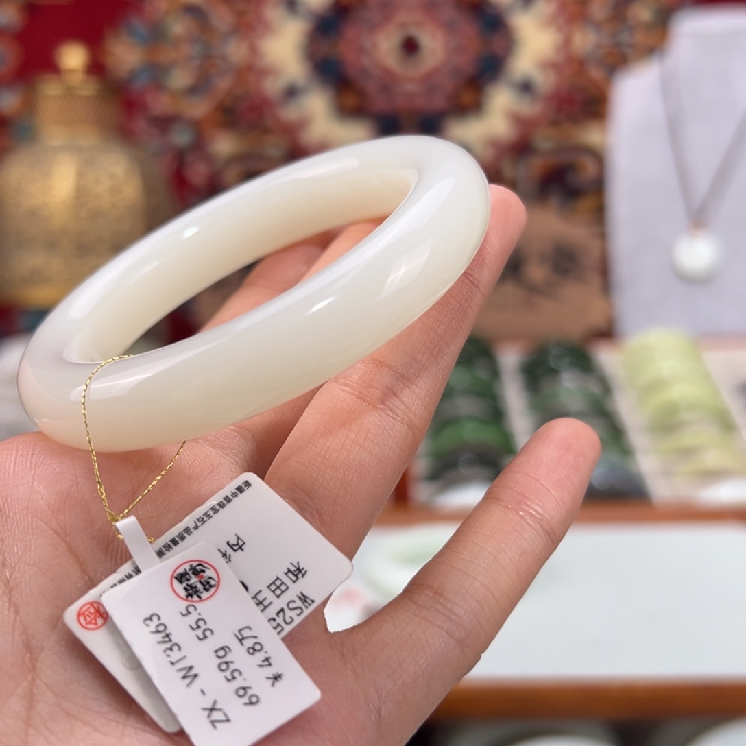 和田玉未镶嵌手镯优雅羊脂白玉手镯 油性十足