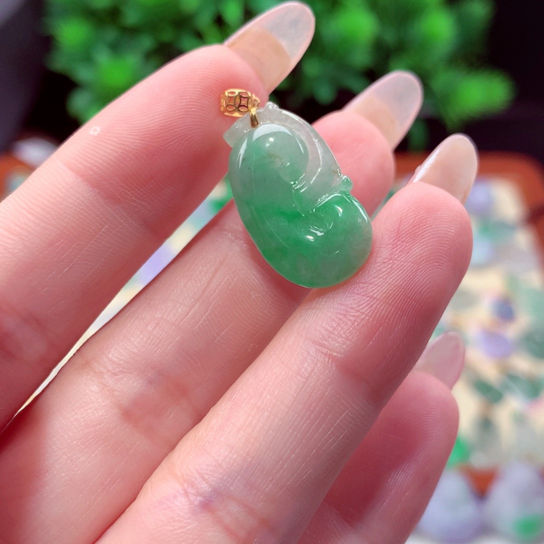 翡翠18K金镶嵌吊坠(不含链)
