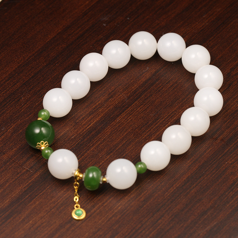 【叶叶珠宝】890和田玉新疆白玉手串+18k金 国风碧玉手链 卡10