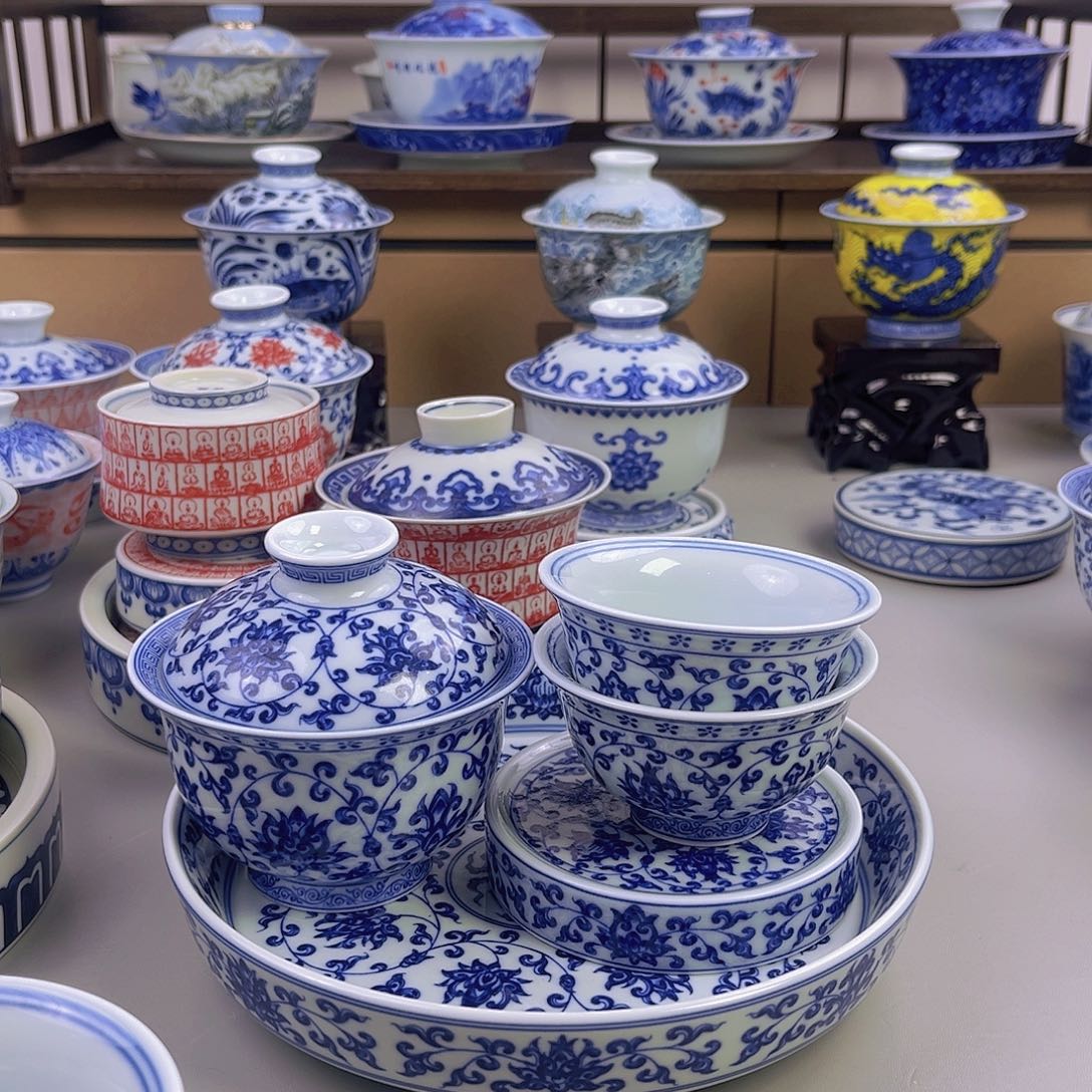 沐*念青花五件套两个小压手