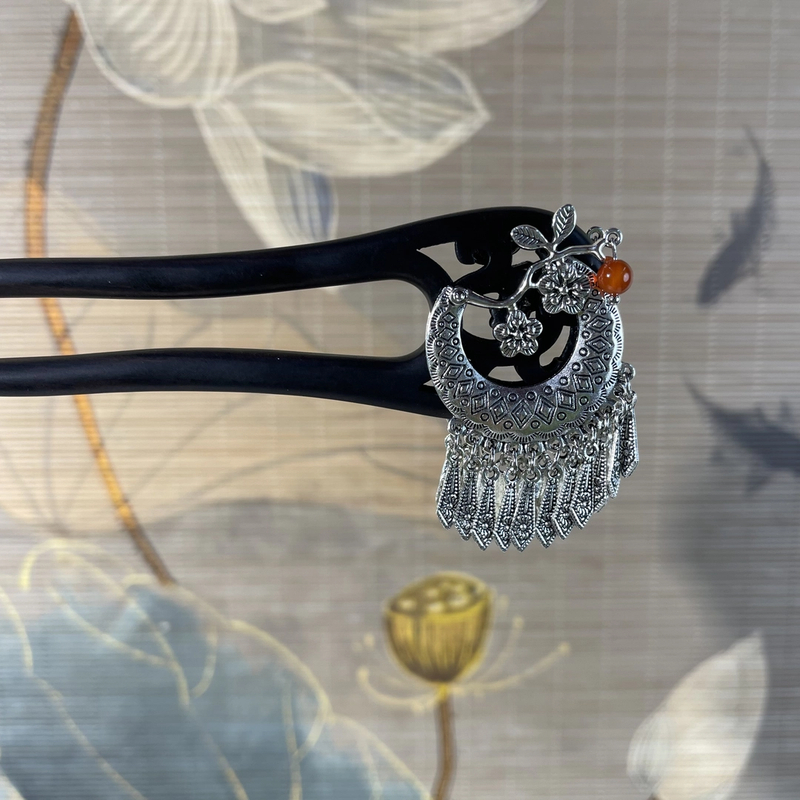 J343苗疆15公分双钗发簪气质手工发饰中式纯手工国风百搭时尚发簪