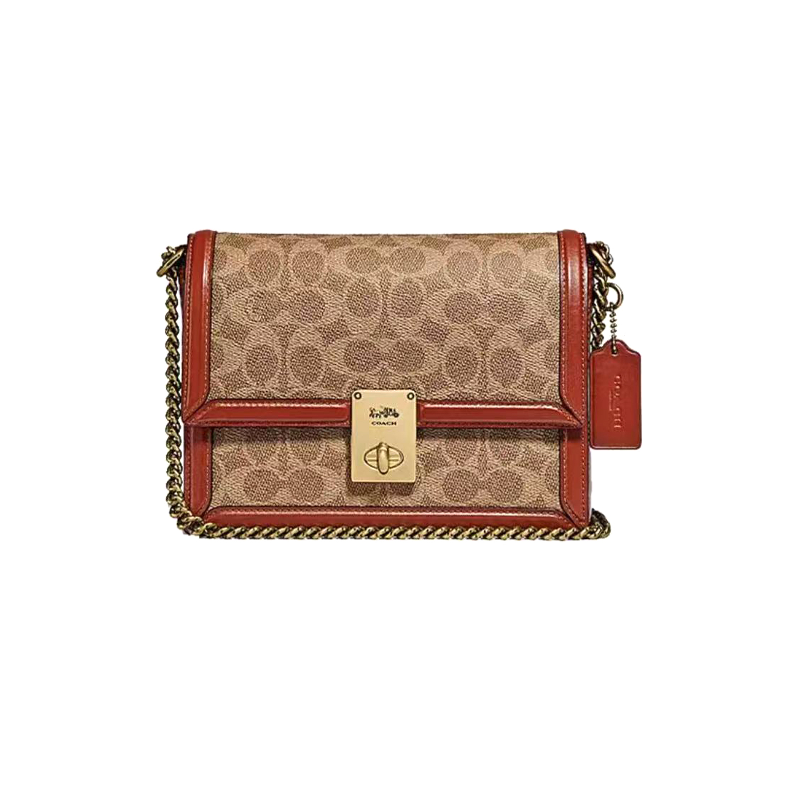 95新 COACH/蔻驰 焦糖色老花哈顿翻盖包/x5619/22X16X6