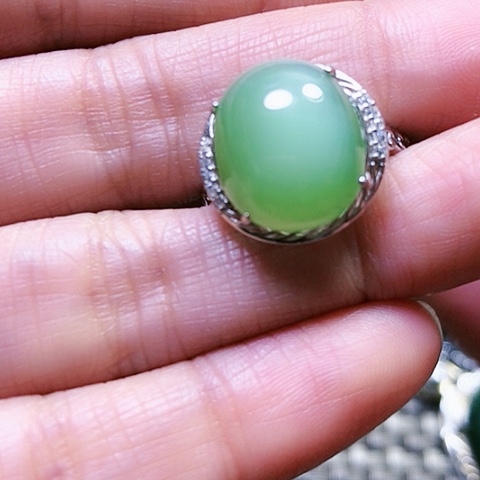 和田玉戒指银S925镶嵌