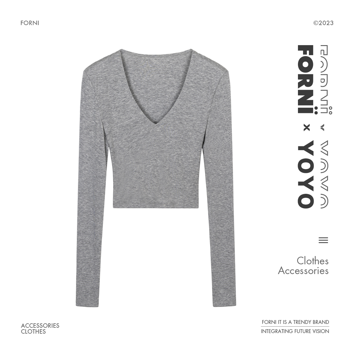 FORNI × YOYO 魔法少女 莱赛尔纤维羊毛多色气质经典大V领打底衫