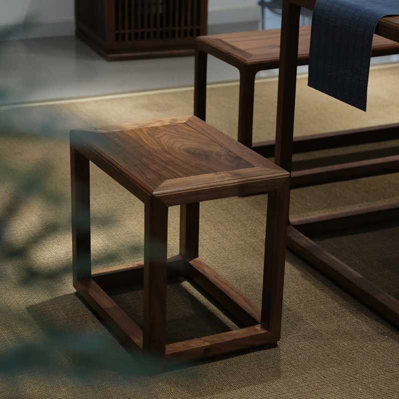 北美黑胡桃木茶凳新中式小方凳矮凳喝茶板凳木凳小凳子茶桌小凳子