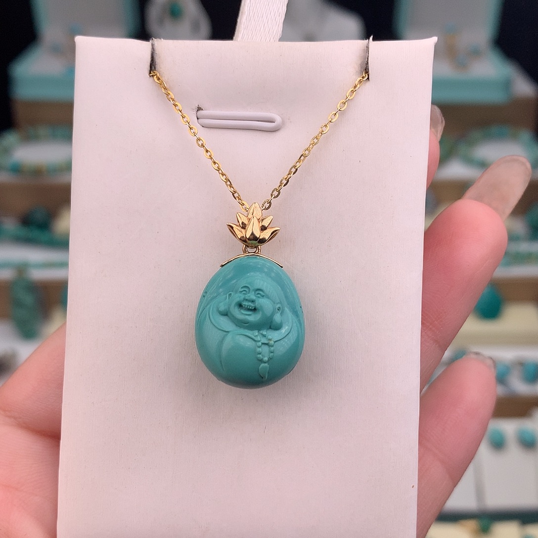 绿松石18K金镶嵌吊坠(不含链)