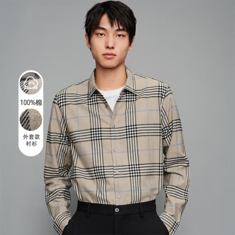 秋冬纯棉衬衣长袖衬衣休闲衬衣外套秋季外套格子衬衣秋季长袖衬衣