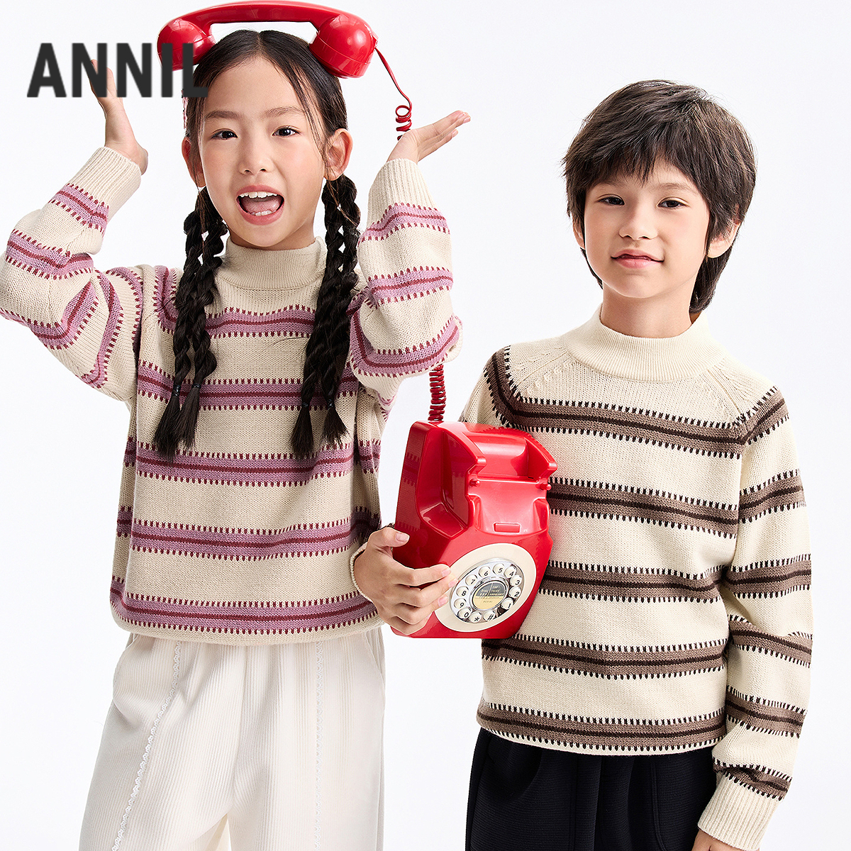 男女童中领长袖针织衫毛衣大童洋气冬季新款安奈儿童装EM544644