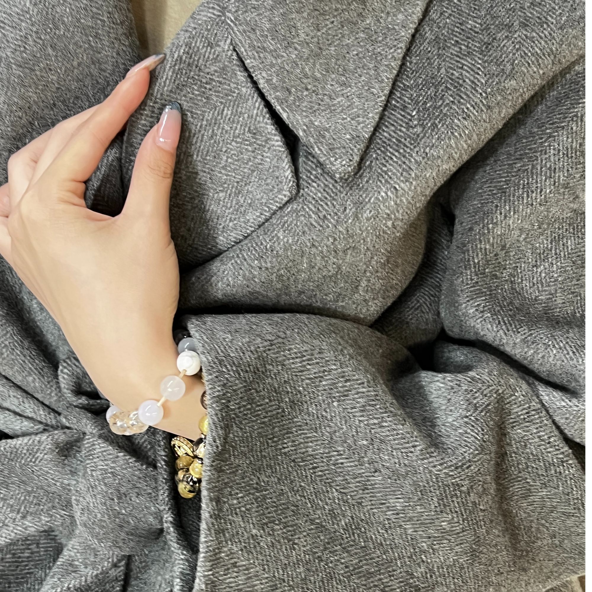 （ 孤品）老钱风大衣灰色翻领千金风中长款外套（断码链接介意勿拍）