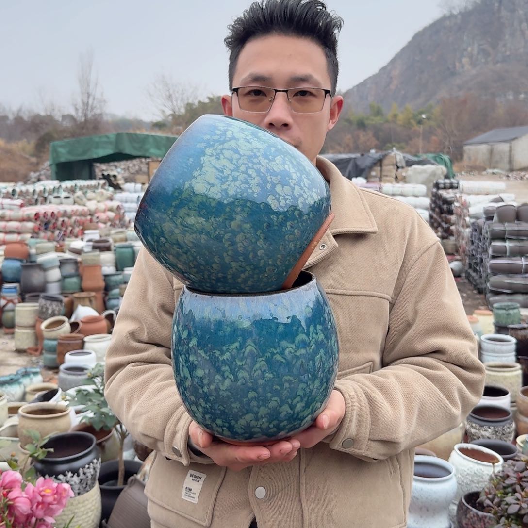 紫砂花盆口16高20（两个雪花蛋壳外贸