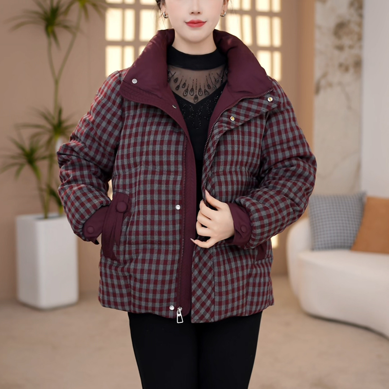 格子羽绒服女冬2025年新款时尚加厚宽松休闲白鸭绒外套