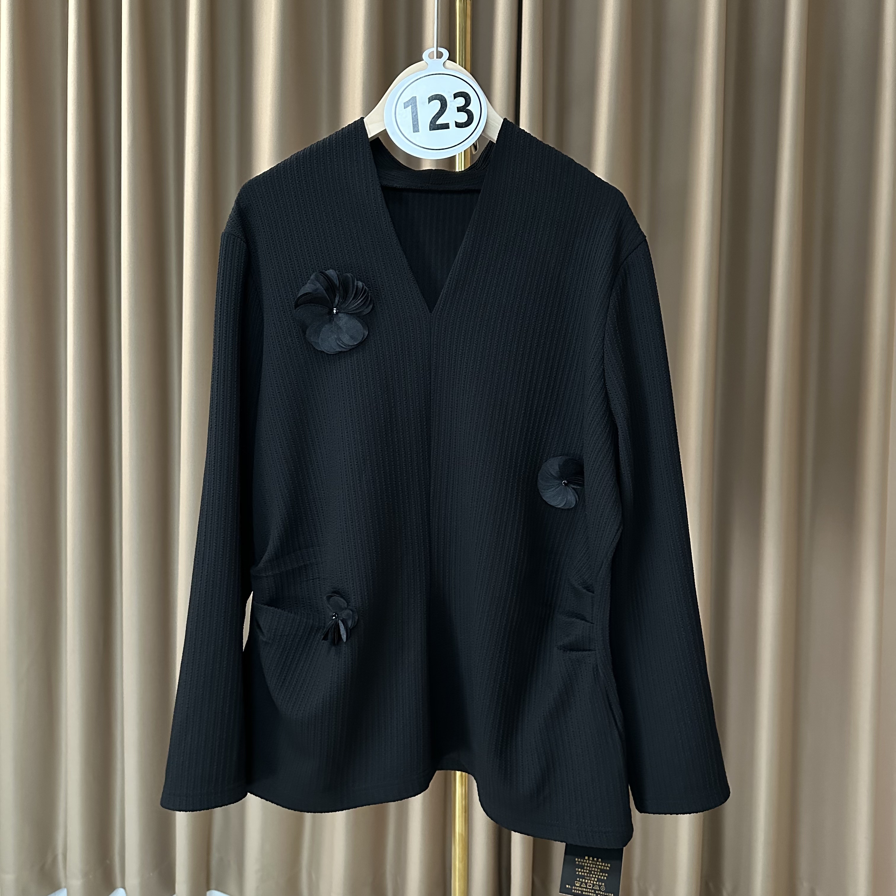 （123）长袖中长款方领V袖西装春季百搭休闲网红宽松套头