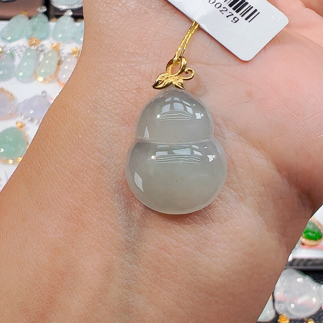 吊坠(不含链)18K金镶嵌翡翠葫芦