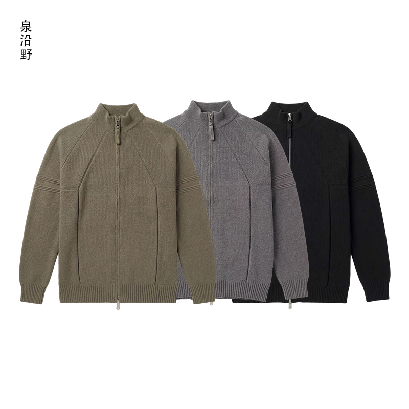 秋冬拉链款针织衫户外长袖男款男士半高领保暖毛衣休闲外套