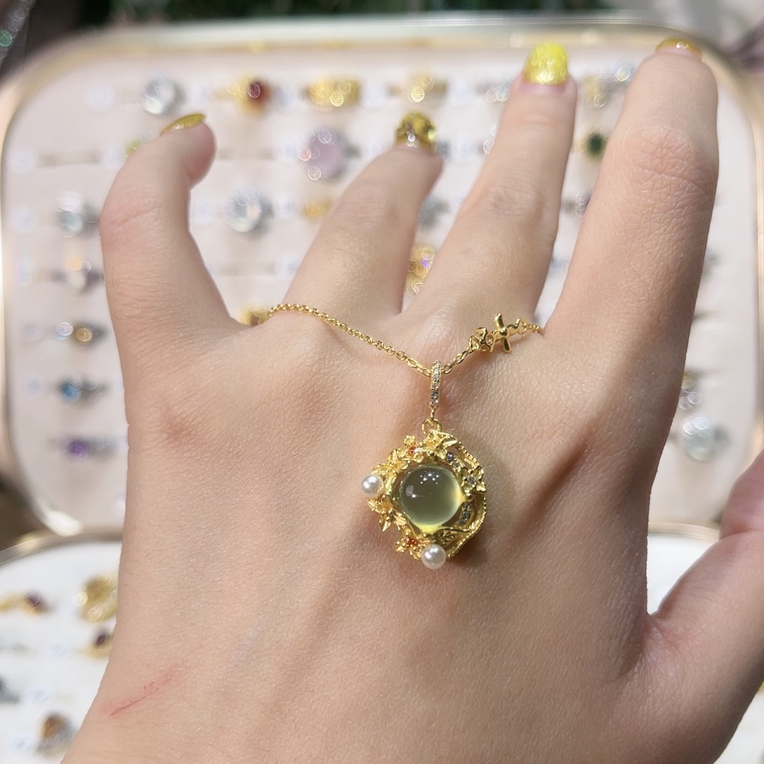 蛇纹石玉戒指银S925镶嵌