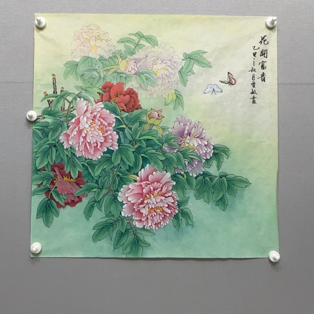 国画工笔牡丹斗方贾敏