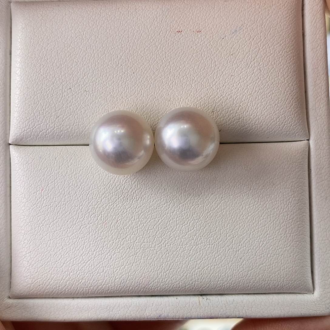 海水珍珠耳饰18K金镶嵌澳白11-12m m