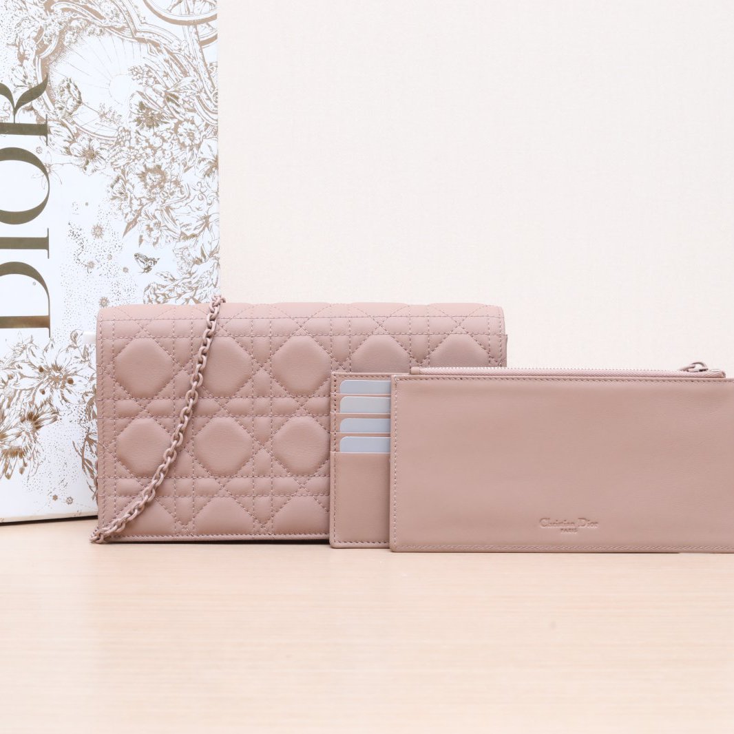 99新 DIOR/迪奥 奶茶色皮革C 2022 哑光藤格纹 链条包 P254109038