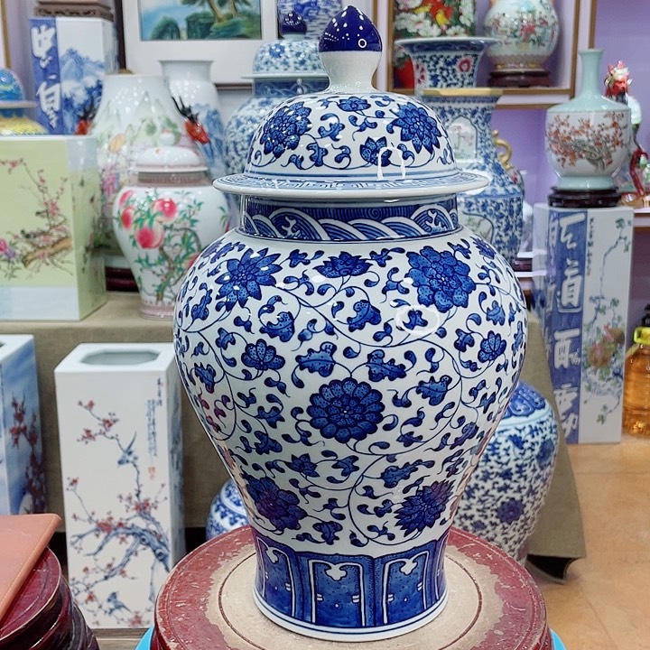 花瓶全手工釉下青花将军罐