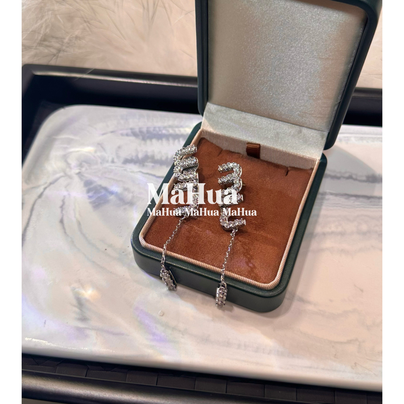 铜合金锆石耳饰 P1358  满锆流苏耳环