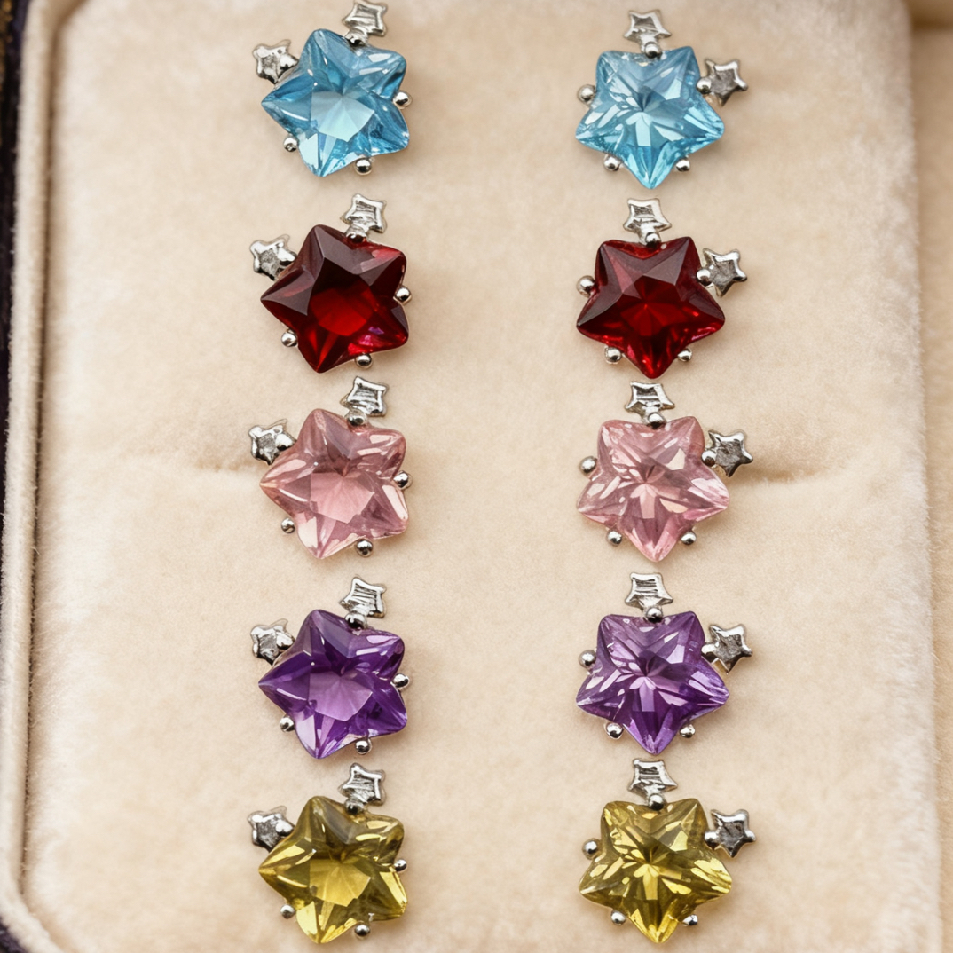 925银耳饰 爆闪北极星切割托帕石异形幸运星秋冬耳钉