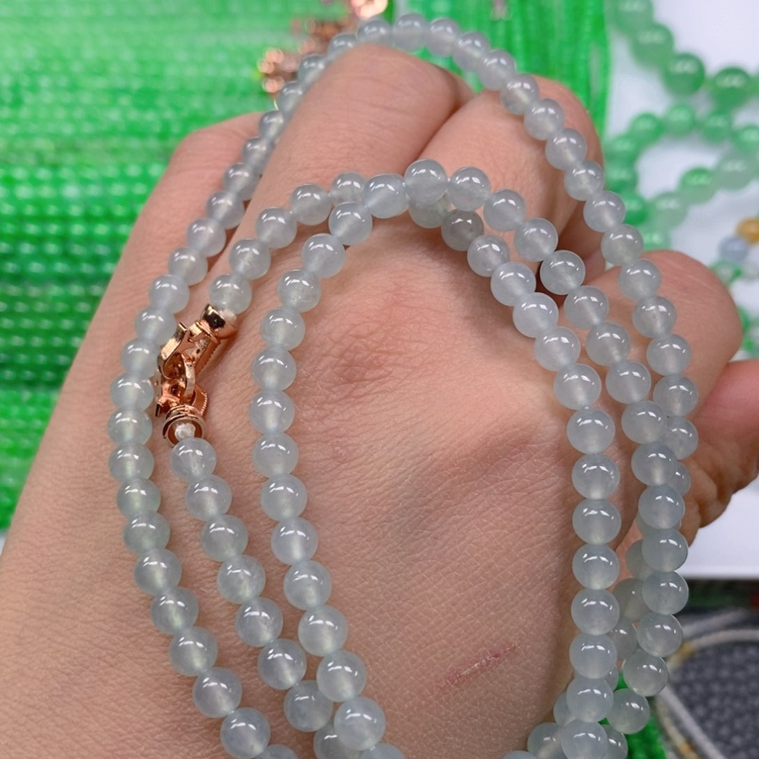 翡翠颈饰未镶嵌冰种圆珠项链5.2m' m