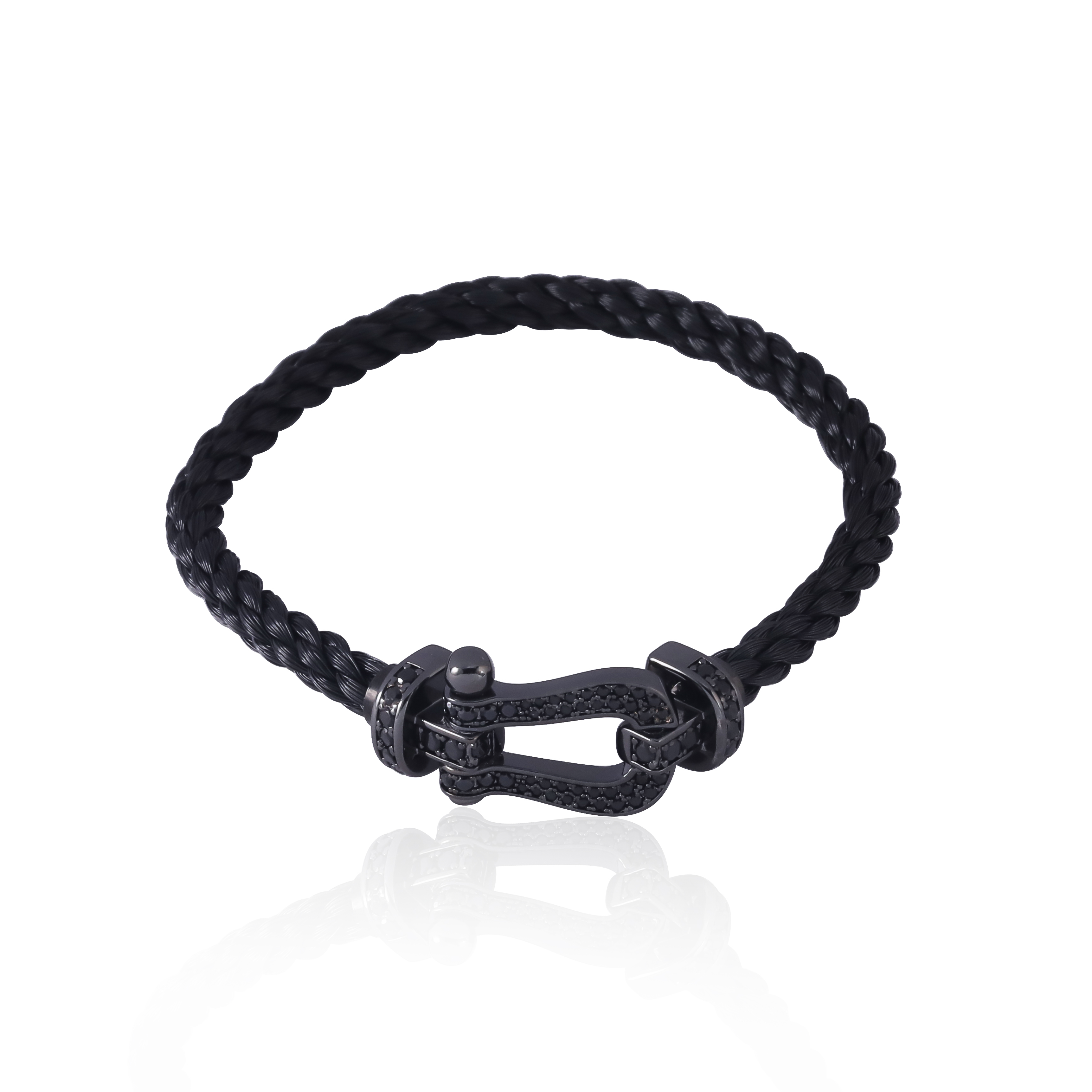 铜合金合成锆石手镯 CNC精工 轻奢黑绳蹄扣个性手绳 0369