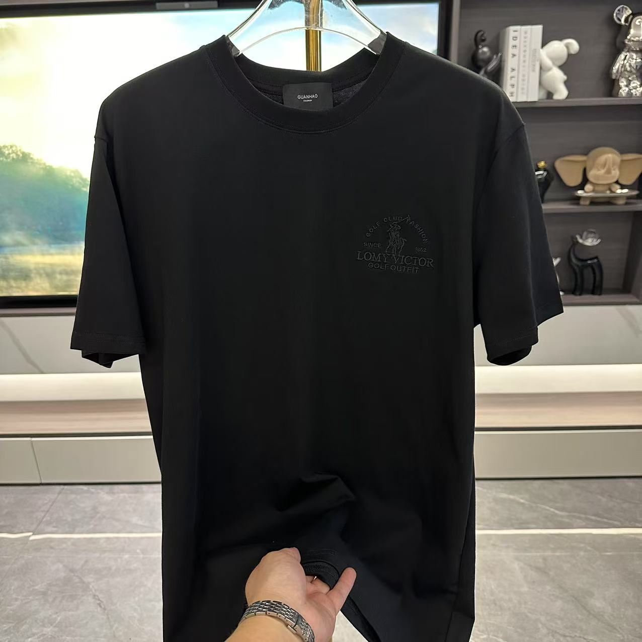 夏季3D效果短袖人物刺绣圆领T恤男款经典男装轻奢半袖8866