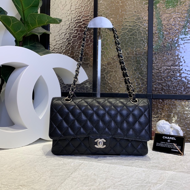99新 Chanel/香奈儿 Chanel黑银中号荔枝纹cf 25010008-02