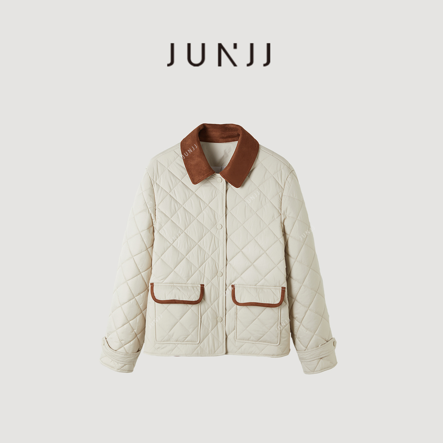 杰瑞【谬系棉服】复古翻领时尚宽松菱格绗缝棉衣棉服夹克外套女冬新