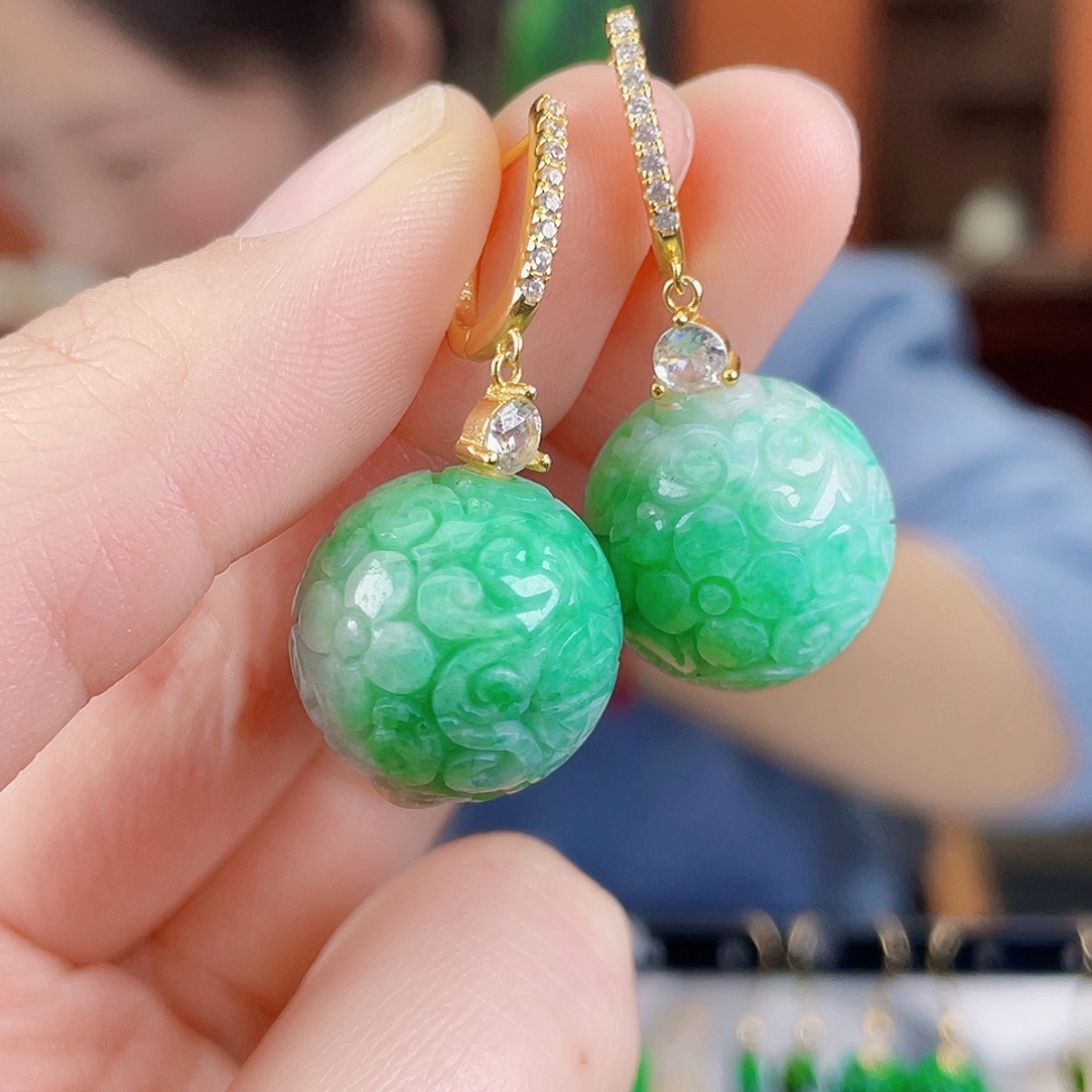 翡翠银S925镶嵌耳饰