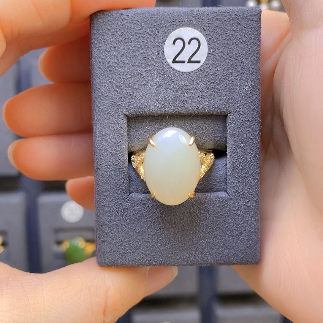 和田玉戒指银S925镶嵌