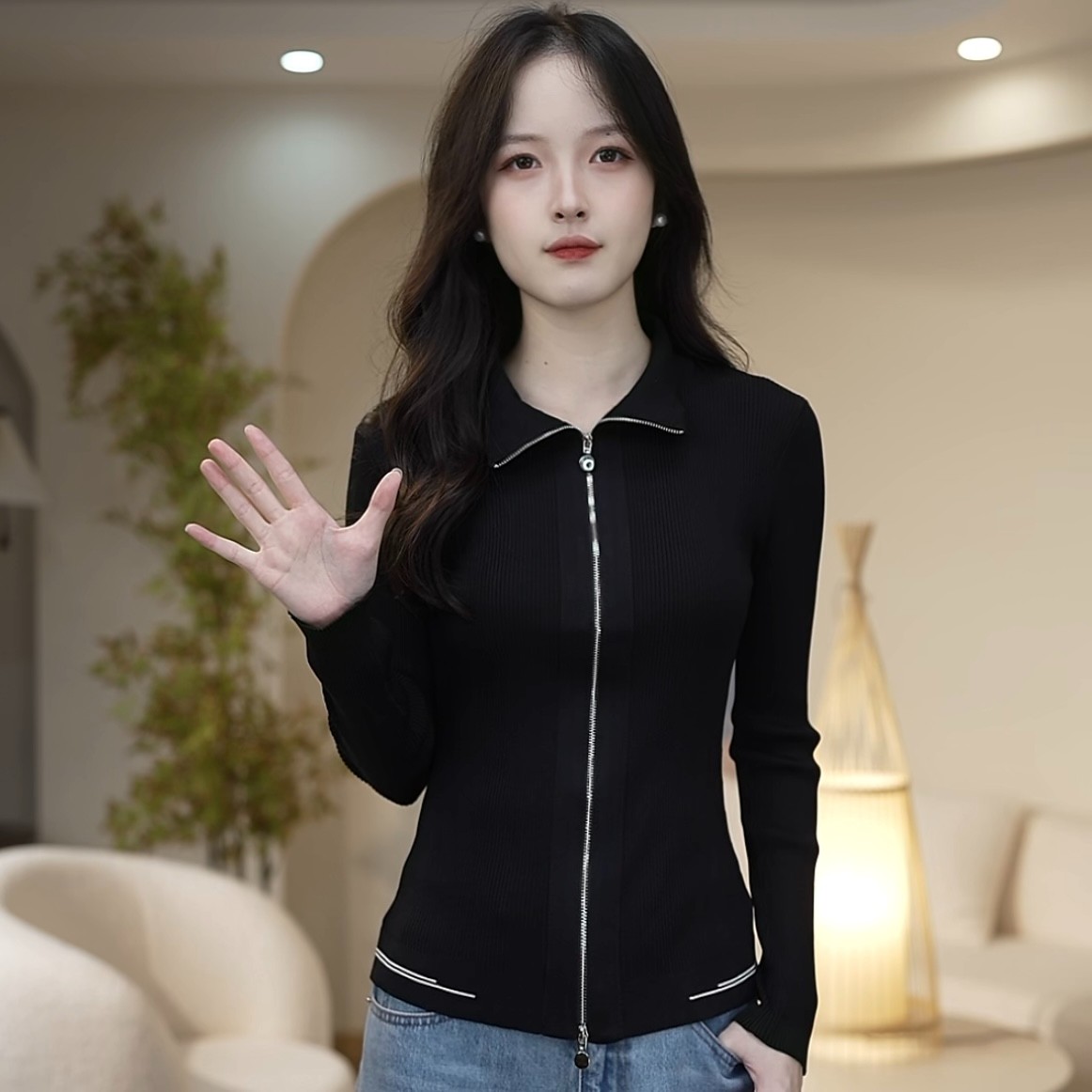 {专柜正品}商场同款25秋冬新款百搭双头拉链针织开衫外套1499233