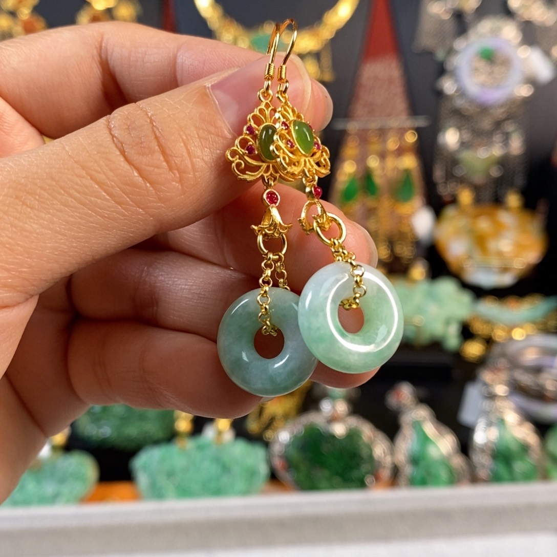 翡翠耳饰未镶嵌甜甜圈耳坠 炸价