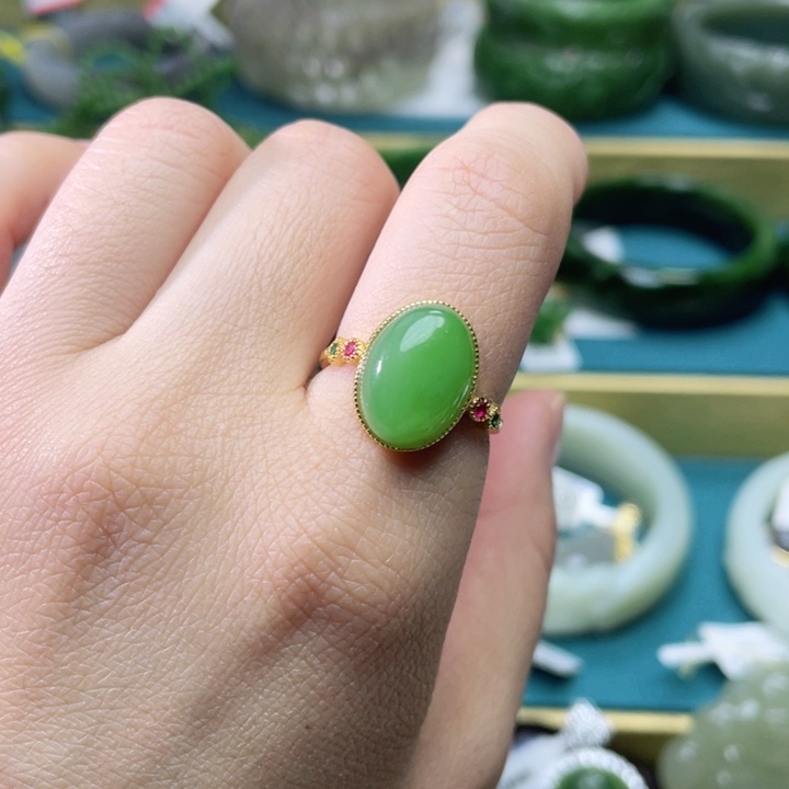 和田玉戒指银S925镶嵌