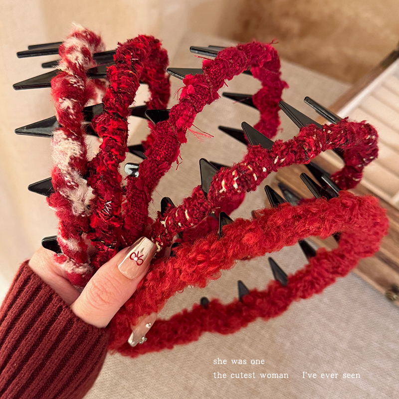 新年红色小香风毛绒波浪发箍女显白高颅顶头箍发捆洗脸发卡头饰品