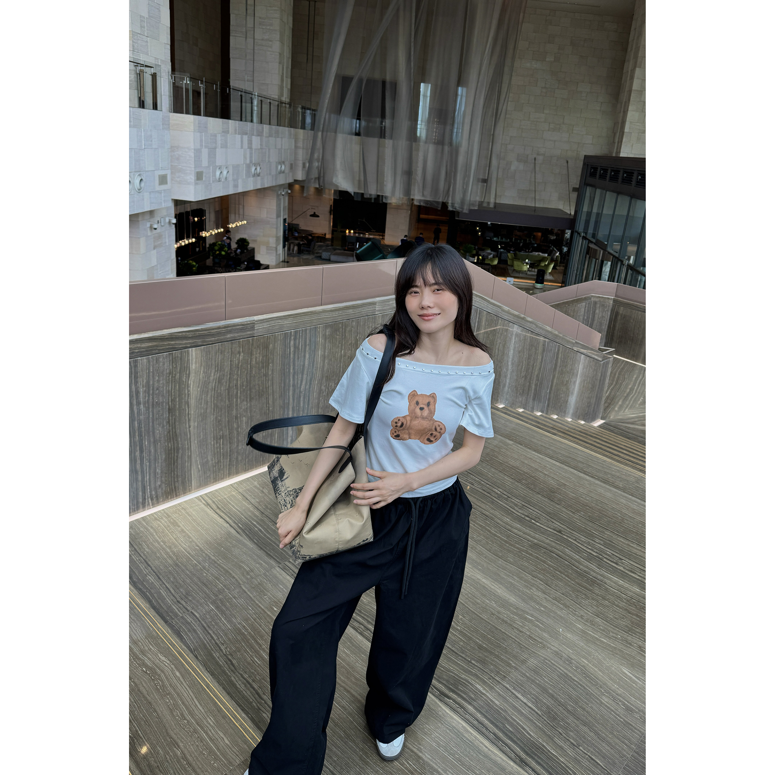 井迪儿【反方向】100%棉宽松休闲运动风抽绳松紧腰工装裤2