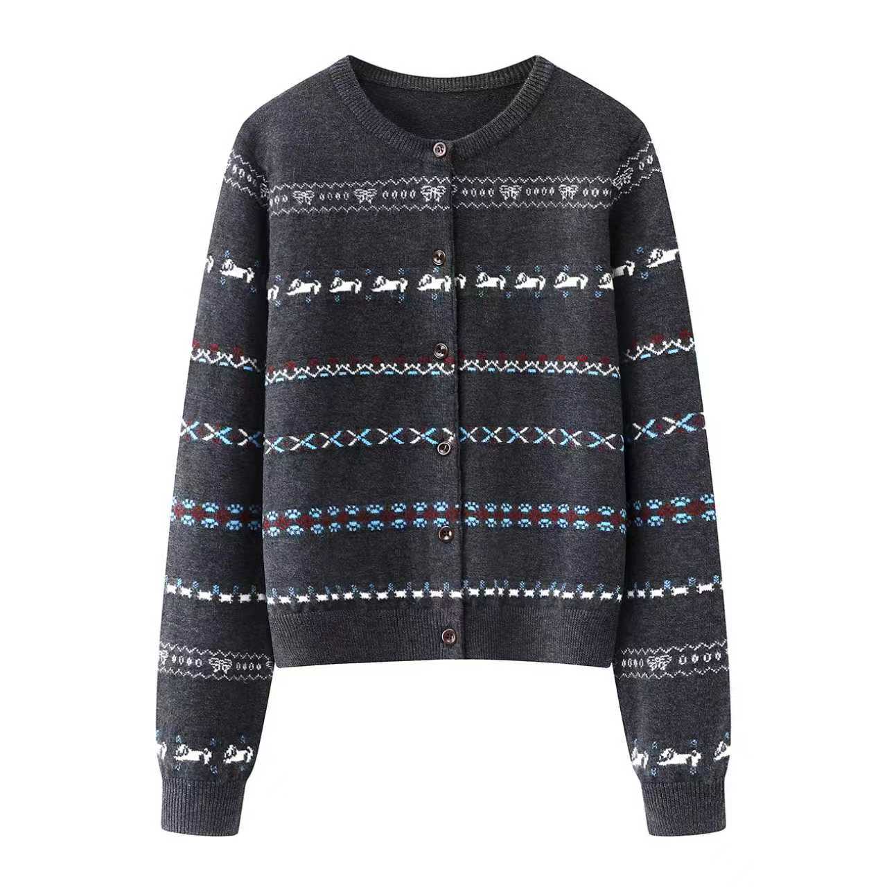 M-开衫针织衫女2025冬款新款灰色费尔岛百搭休闲羊毛衫上衣1211