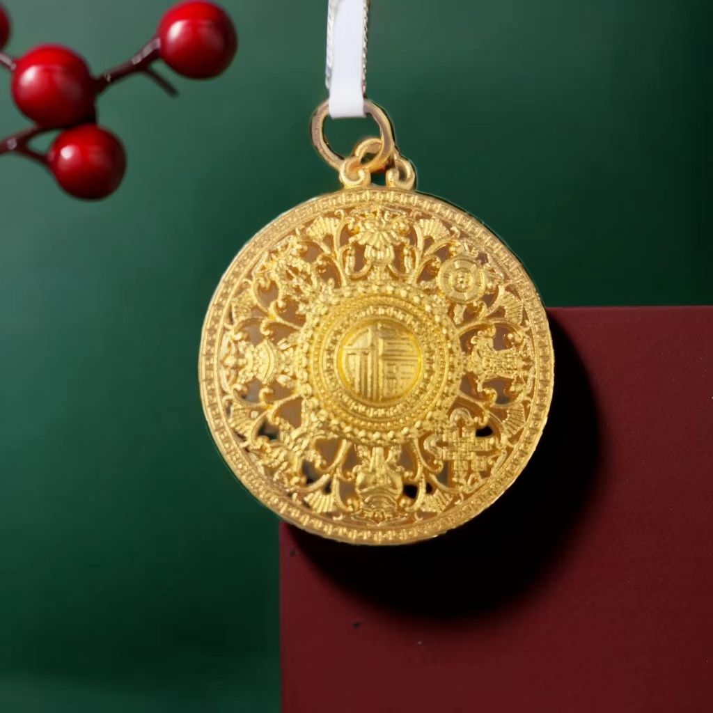 坠链均足银 足银吊坠   足银八宝罗盘吊坠 古法复古