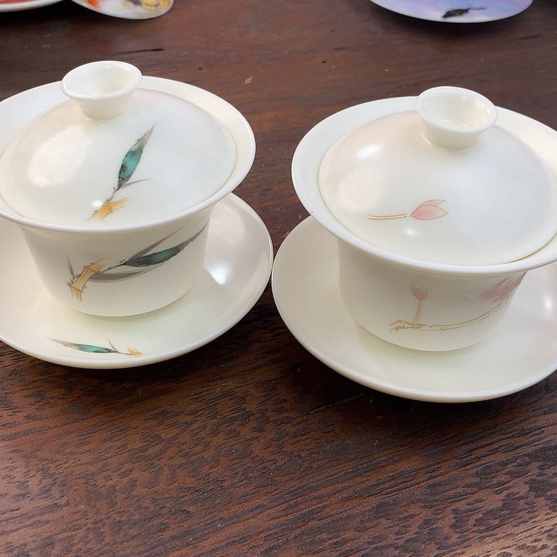 素烧撇口马蹄三才盖碗