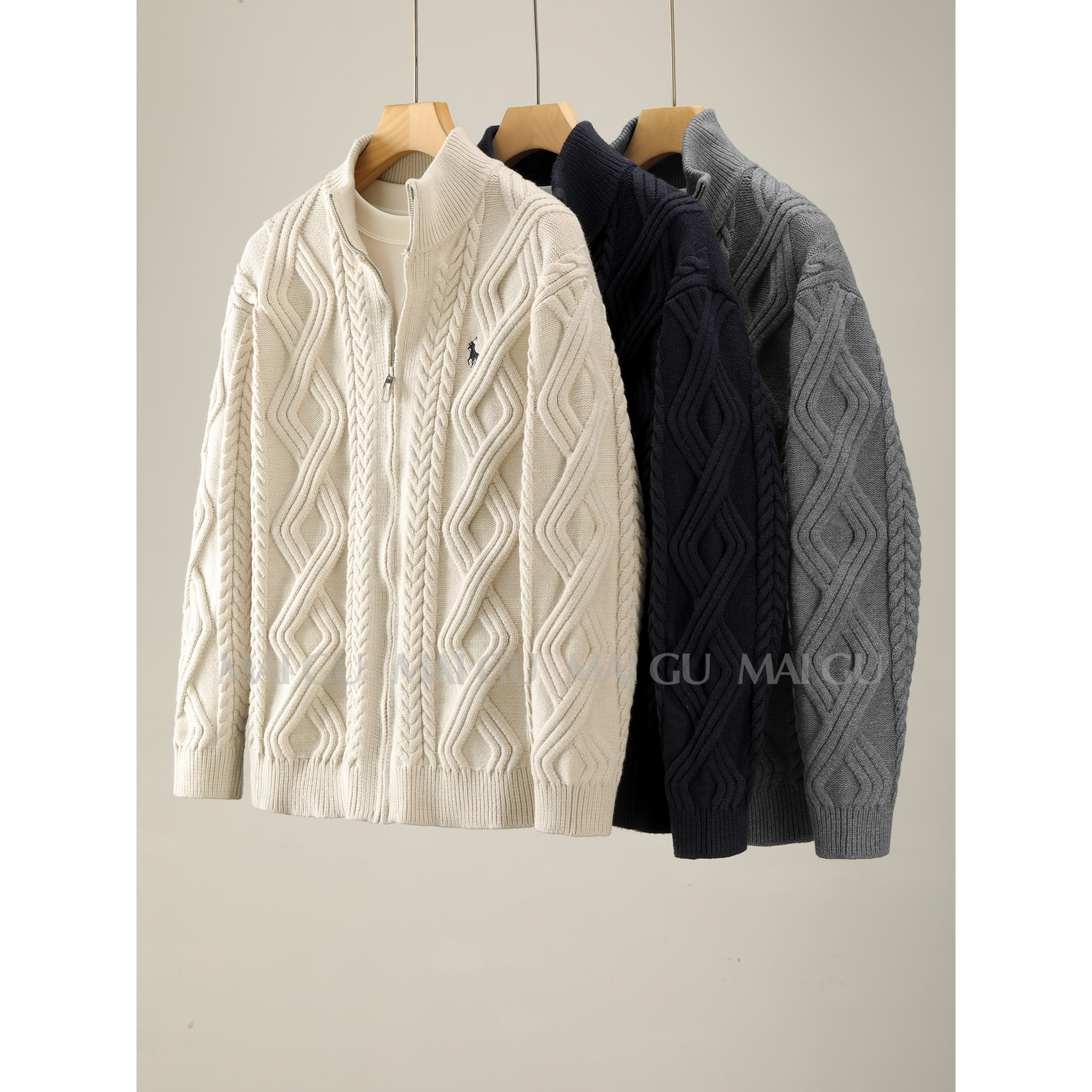 【柜柜裁缝】【莫代尔混纺】冬季重磅加厚老钱绞花设计针织拉链开衫