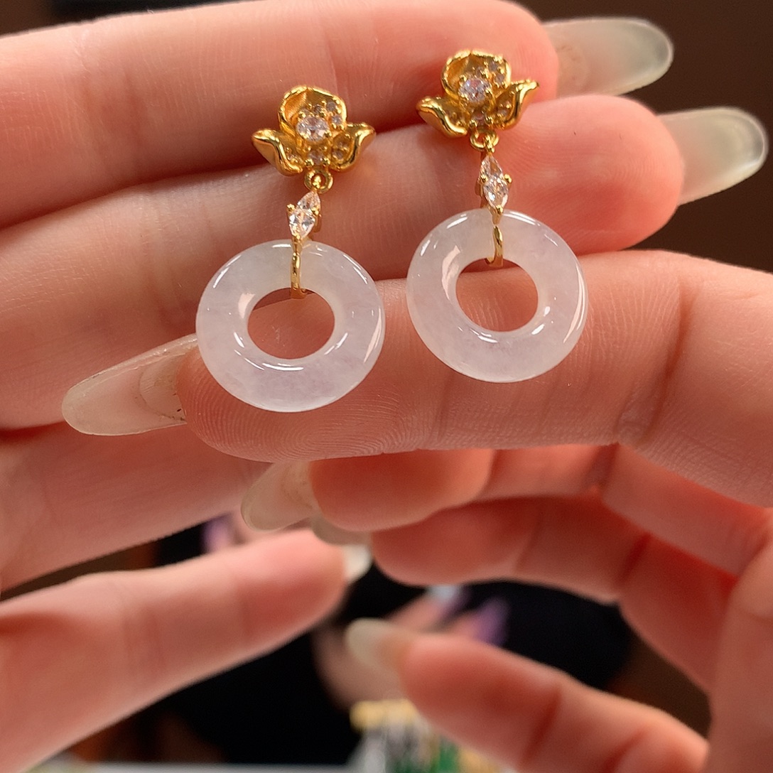 银S925镶嵌翡翠耳饰