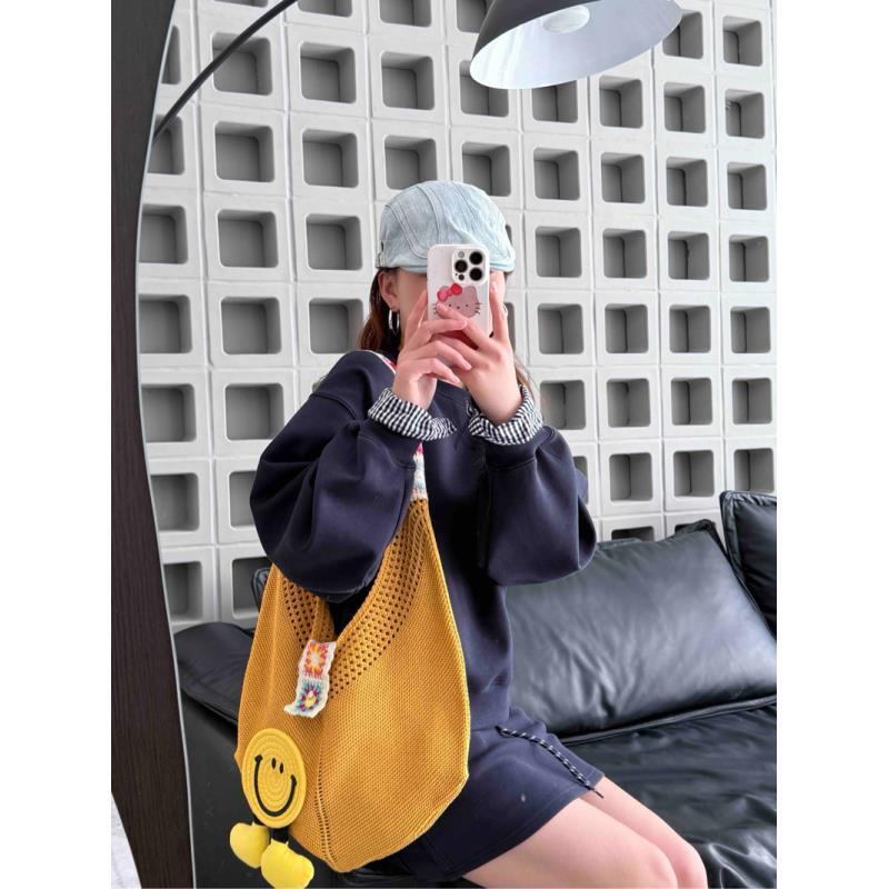 00Purse轻奢女包韩系笑脸镂空编织包慵懒风棉线针织托特单肩包285
