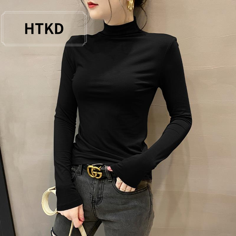 HTKD黑色莫代尔半高领打底衫女内搭长袖2025春秋冬季新款洋气