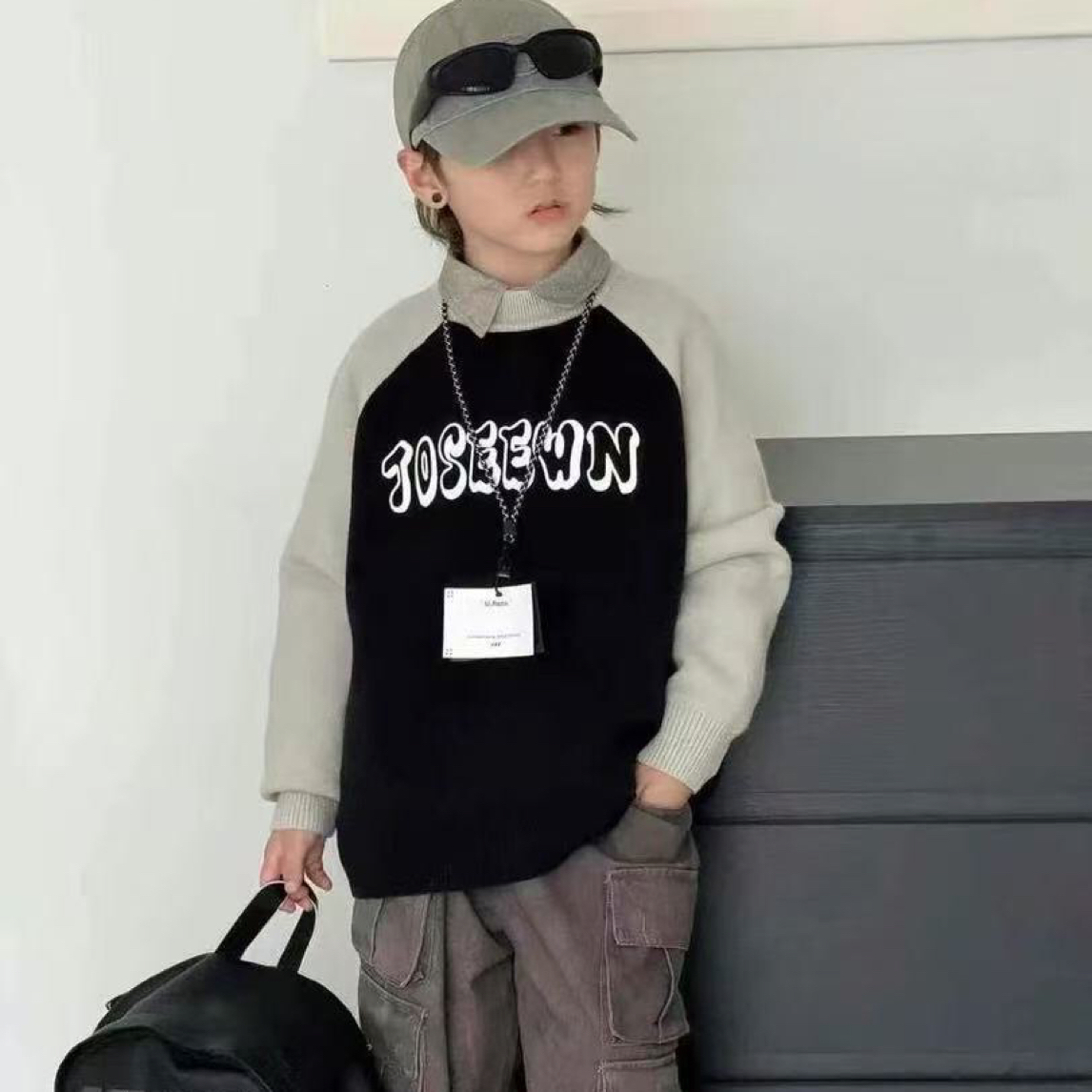 潮童插肩袖针织毛衣039