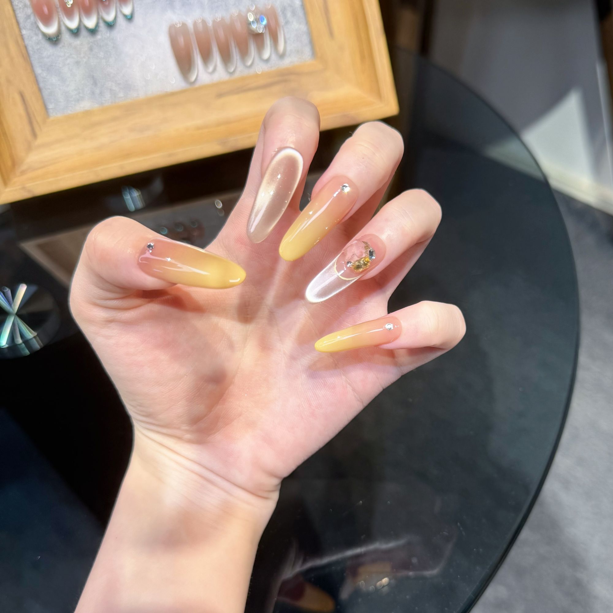 【落日晚霞】纯手工穿戴甲猫眼气质显白温柔