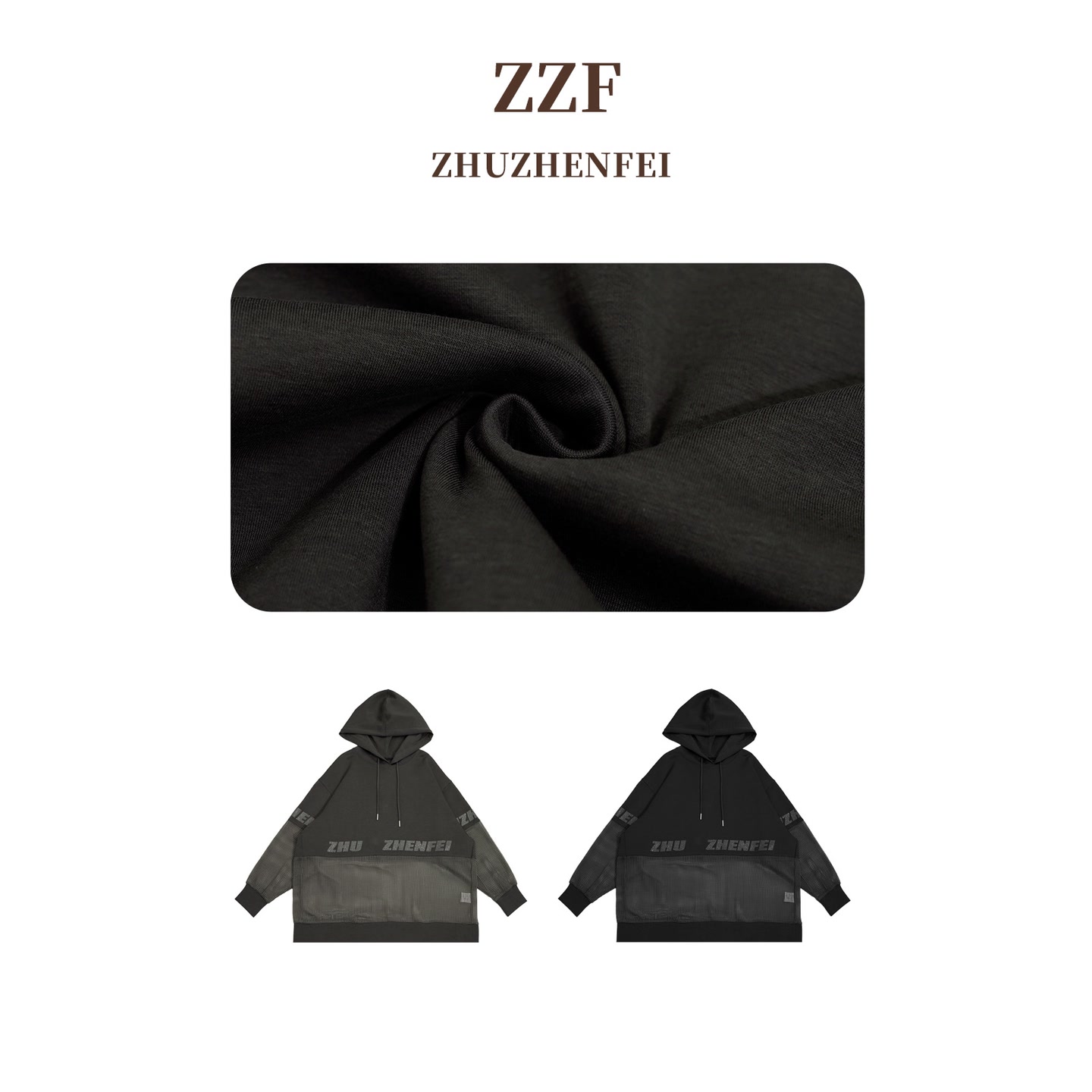 ZHUZHENFEI【洛杉矶之旅】莫代尔两色拼接连帽套头卫衣Z352005